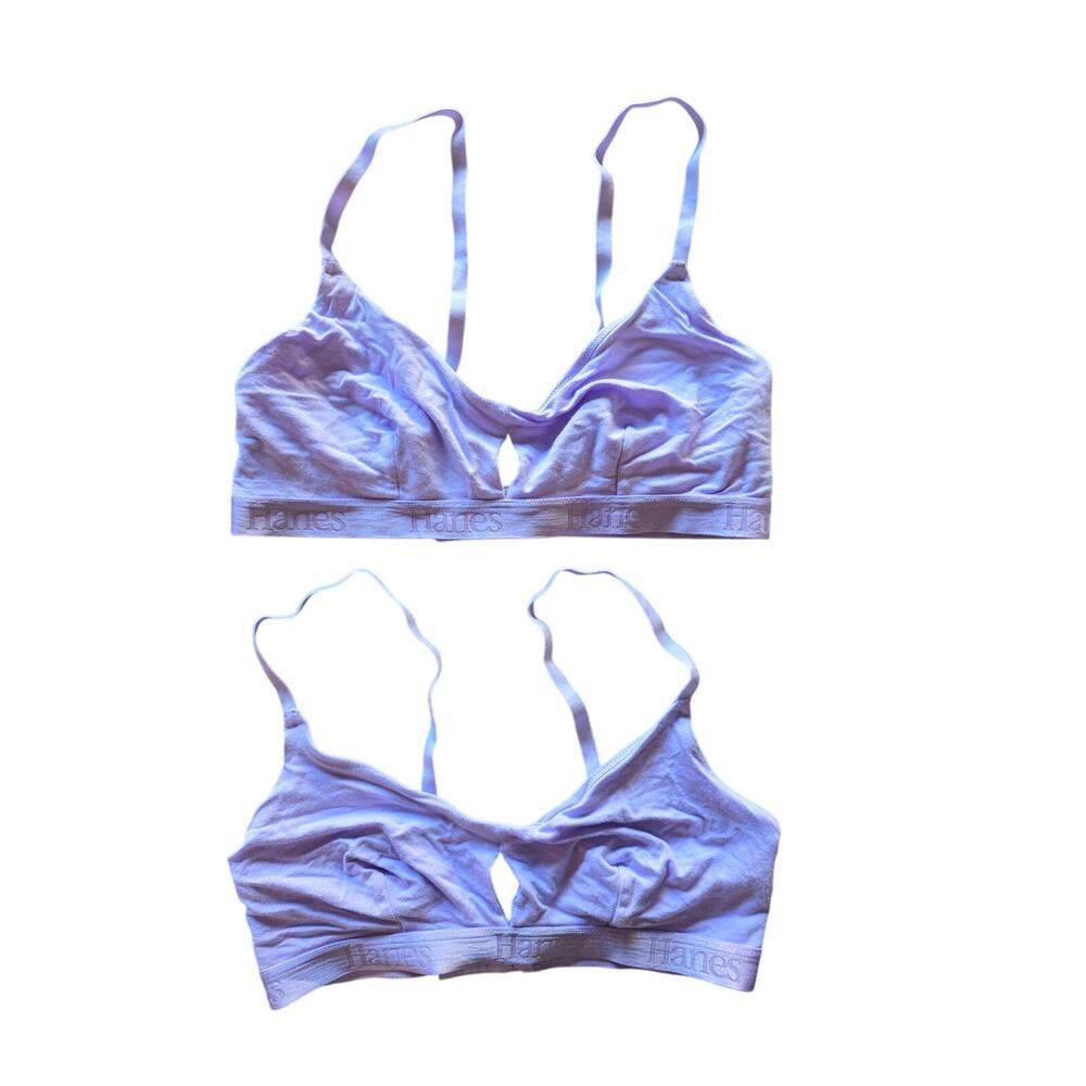 Hanes Bra Bundle Lot L Not Padded‎ Wireless Purple Adjustable Straps 2 Pair